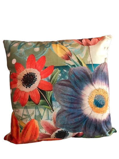 18" Square Throw Pillow and Insert Bright Floral Design Orange Flowers