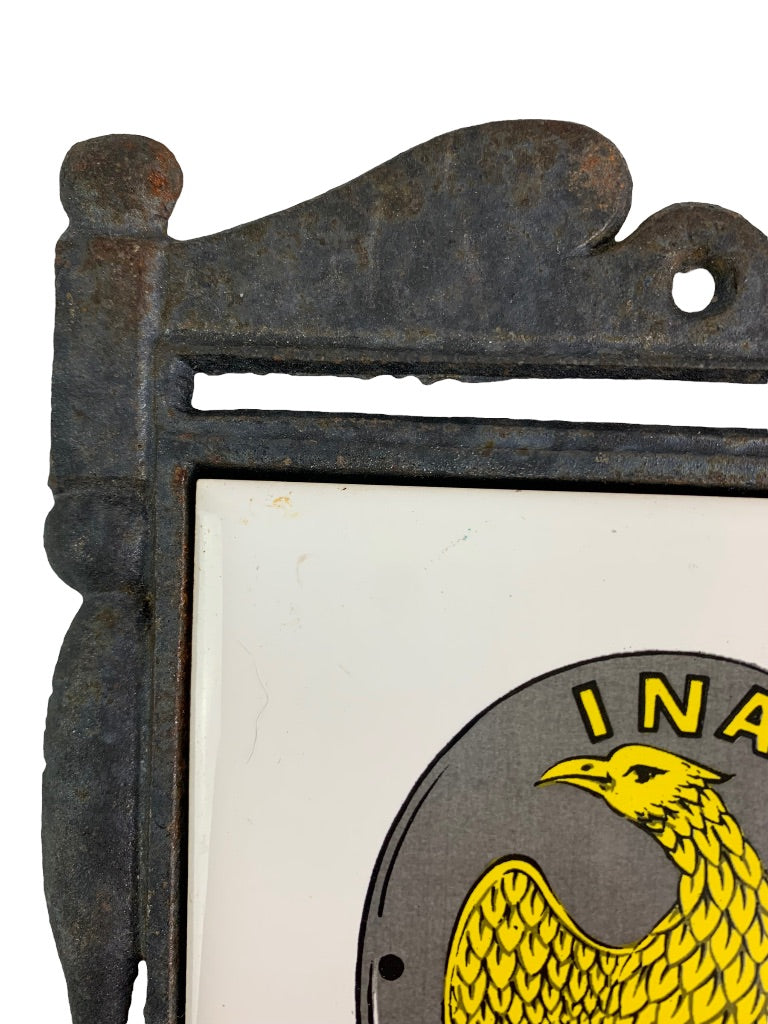 Vintage Tile Trivet "INA 1792" Antique Fire Mark in Cast Iron Made in Japan Ceramic