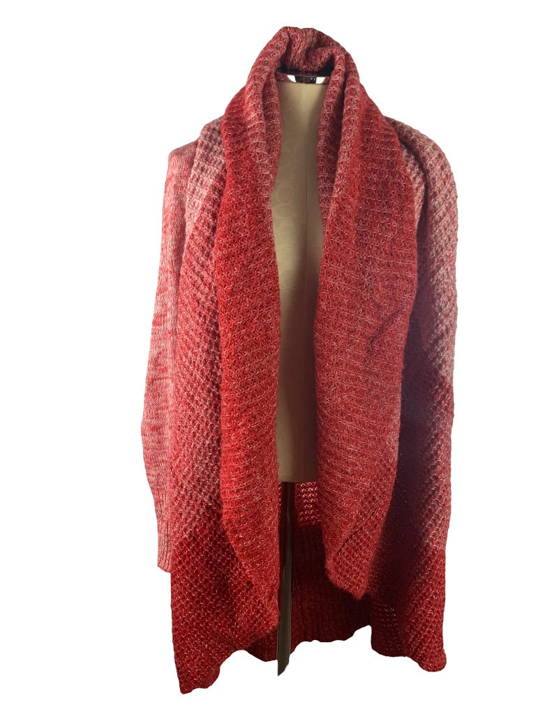 One Size Arrata Women's Red Shawl Collar Cardigan Knit Oversize Sweater