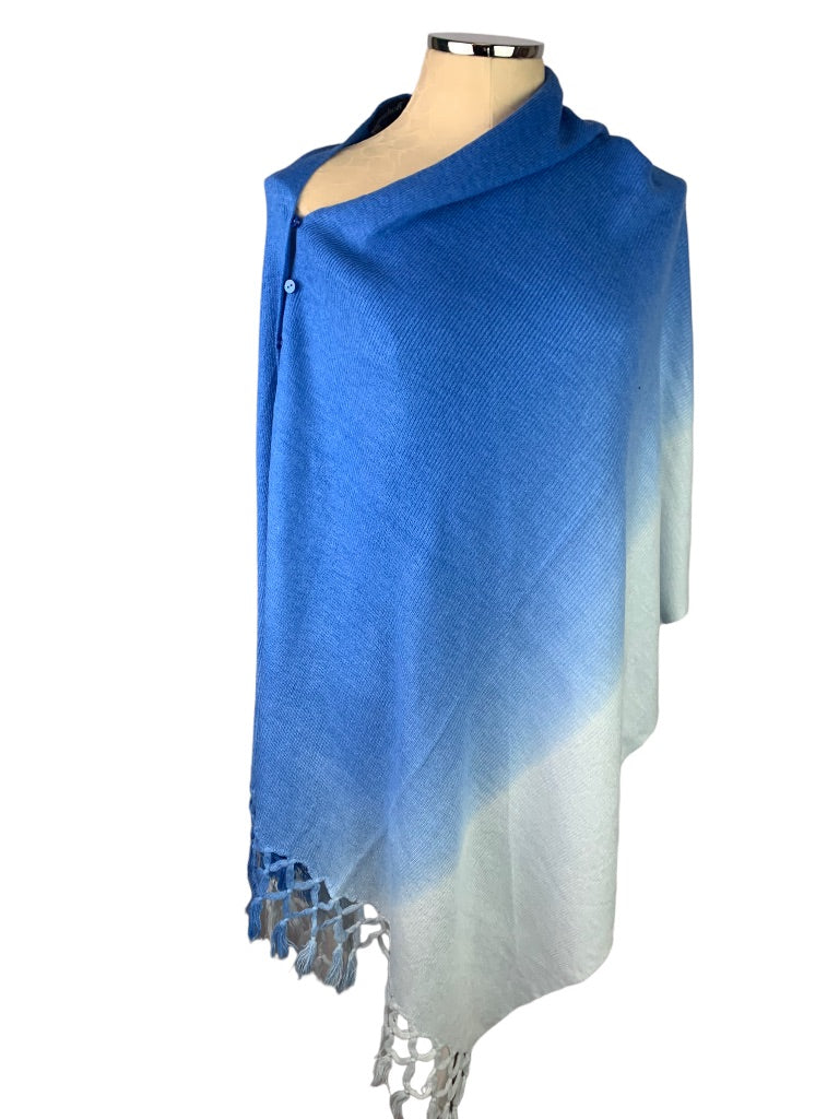 One Size Marvelush for Layers by Lizden Blue Ombre Fringed Poncho Button Up