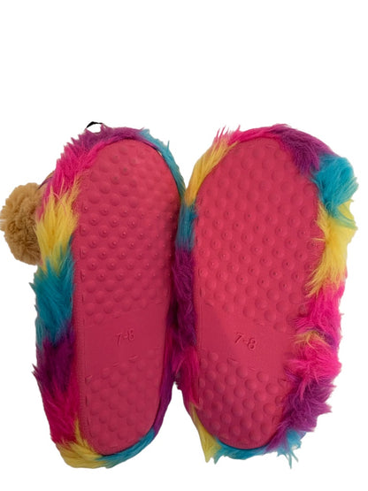 7-8 Paw Patrol Girls Pink Slippers Hard Non-Slip Bottom Sparkle Rainbow