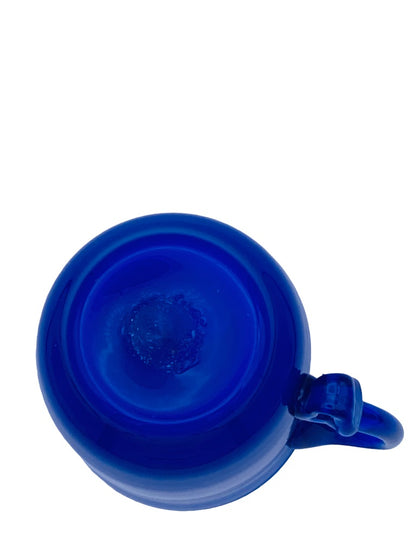 Blue Glass Handblown Handled Mug Opaque 5"h x 3.5" diameter