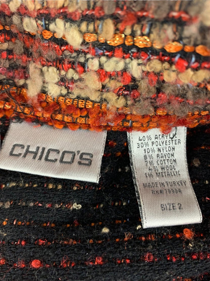 Large Chico's (Size 2) Chico's Wool Blend Jacket Fall Colors Orange Brown Pockets