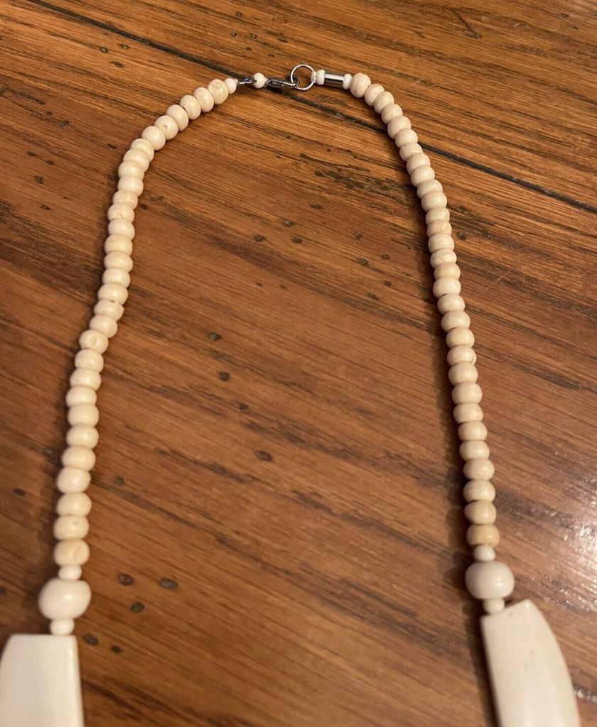 Vintage Bone Necklace 21" Statement Bib Elephant Design 5" Drop