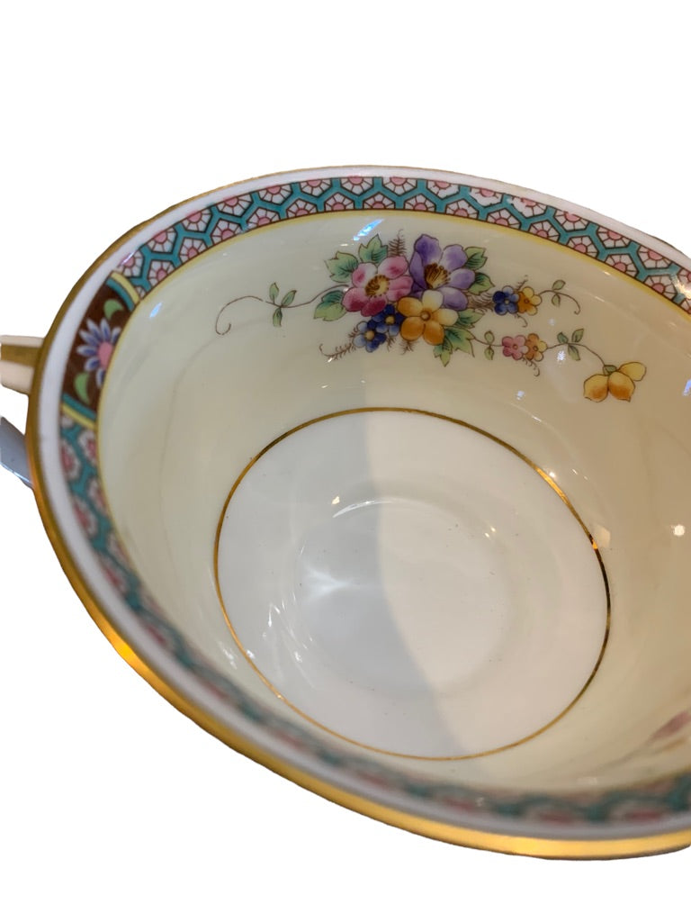 H & C Heinrich Vintage Bouillon Cup Senta Pattern Broth Double Handle Floral