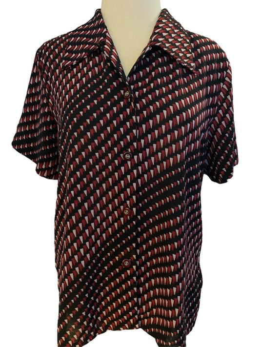 Medium Wang Tai Vintage Multicolor Shirt Button Down Geometric Pattern