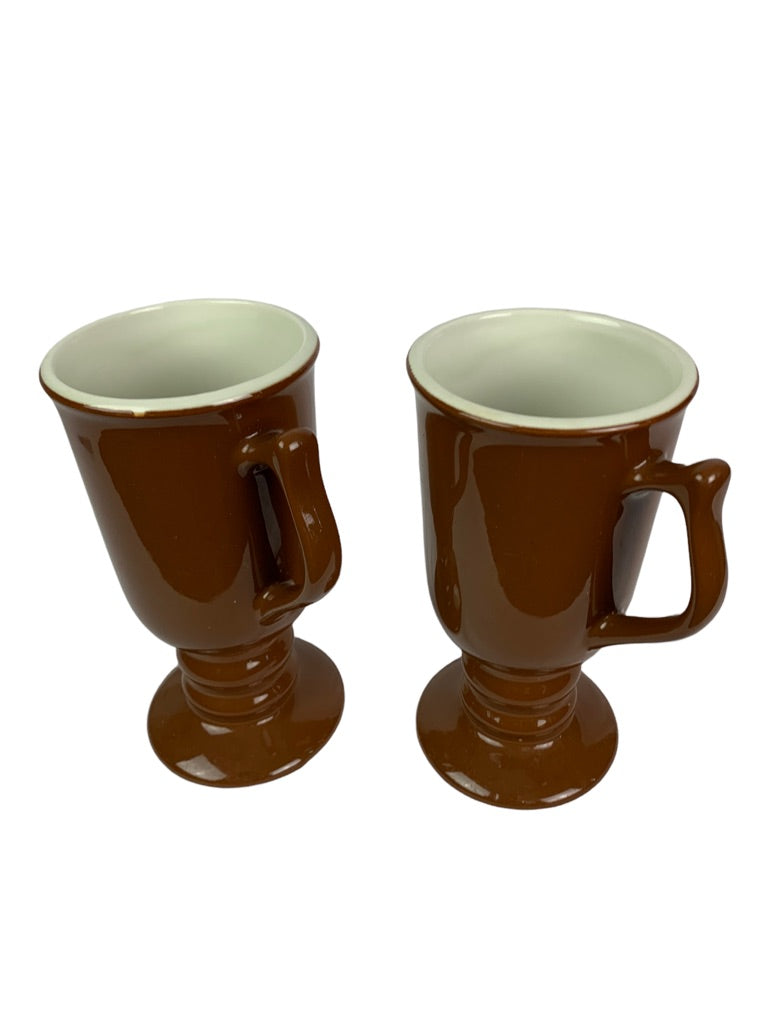 Set of 2 Hall Vintage Irish Coffee Mug Cups Handled Brown Pedestal