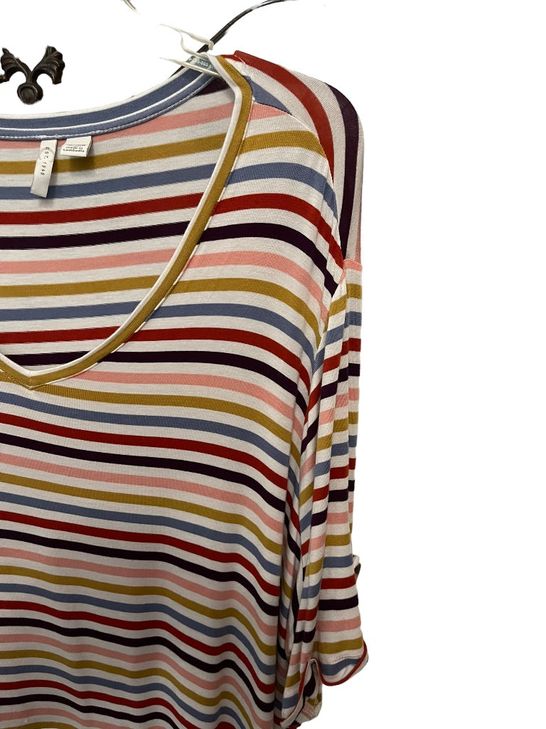 26/28W C  Brand Multicolor Striped Short Sleeve V-Neck Womens Top