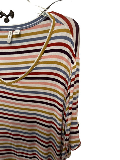 26/28W C  Brand Multicolor Striped Short Sleeve V-Neck Womens Top