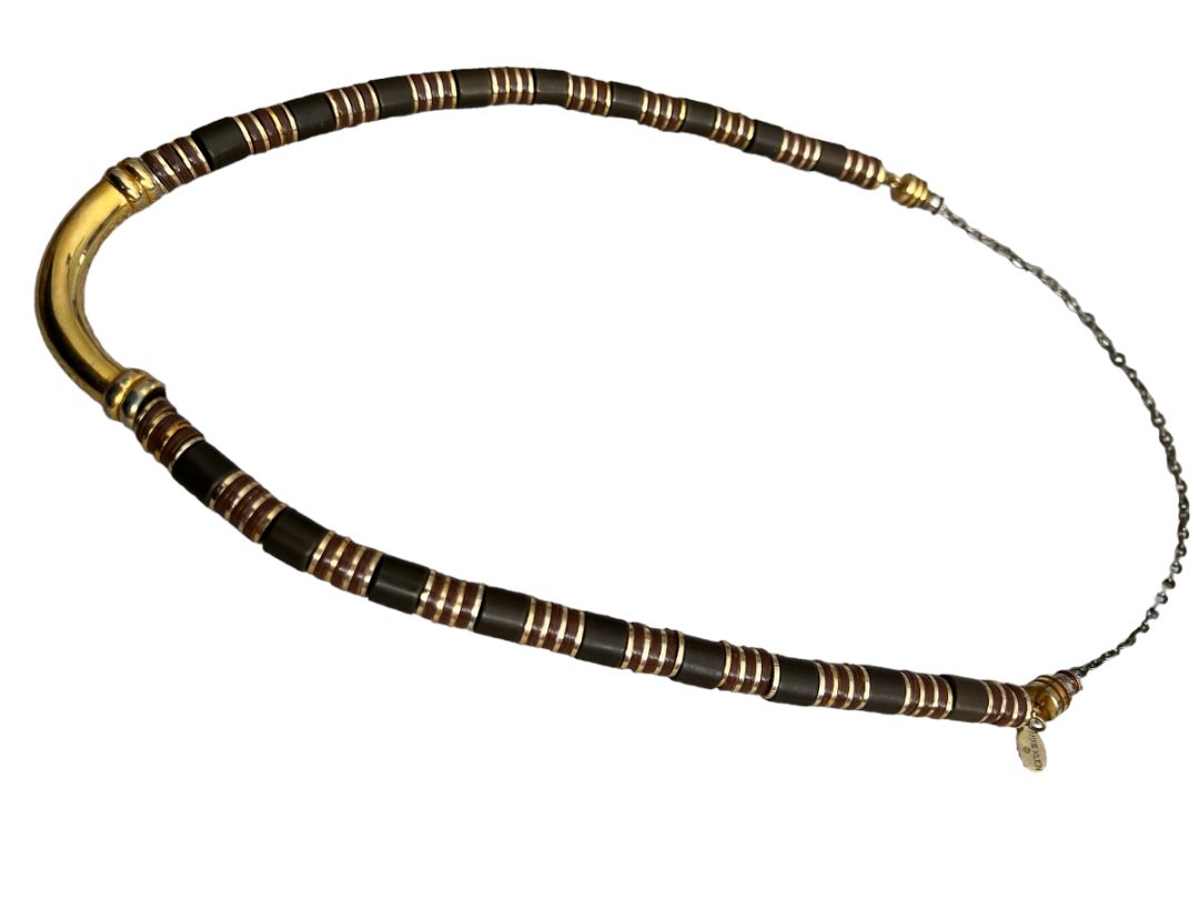 Anne Klein Brown Gold Stacked Bead Statement Necklace 22"