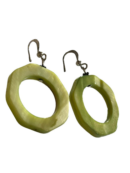 Citron Green Tagua (?) Octagonal Dangle Earrings Pierced