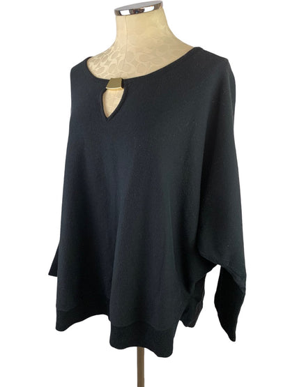 3X INC International Concepts Women's Black Sweater Keyhole Neckline Goldtone Embellishment