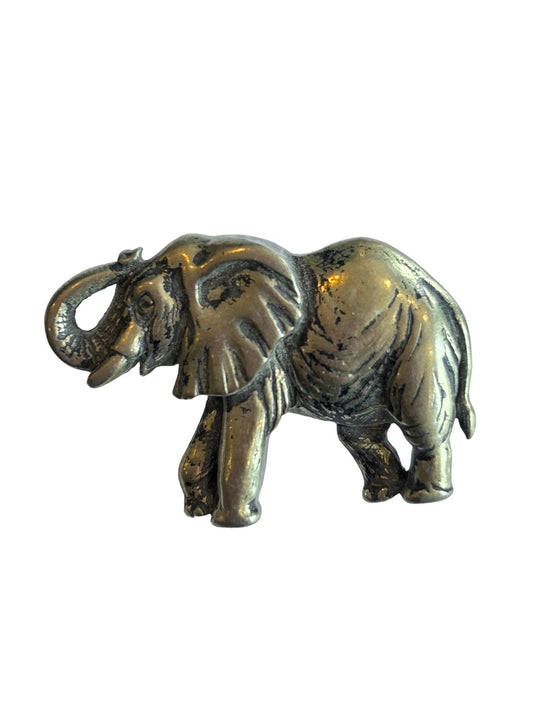 Lucky Elephant Goldtone Brushed Black Brooch 2" Trunk Up