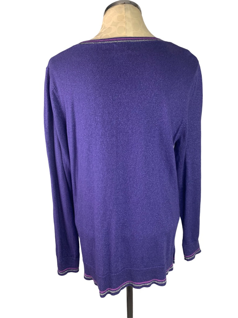 XL Old Navy Women's Purple Sparkle Pullover Sweater Long Sleeve Silver Trim