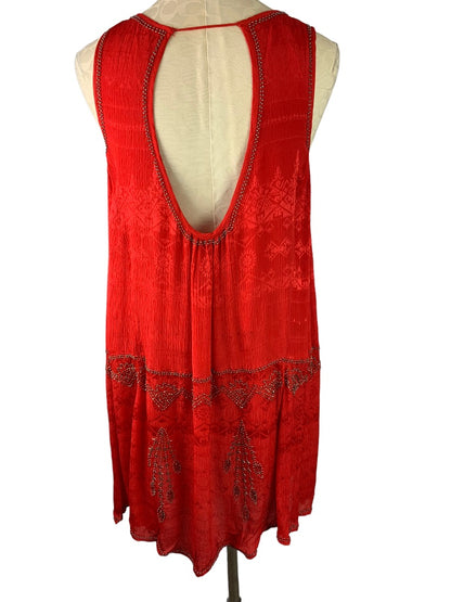 Medium Free People Red Layered Delilah Shift Mini Dress Beaded Sleeveless