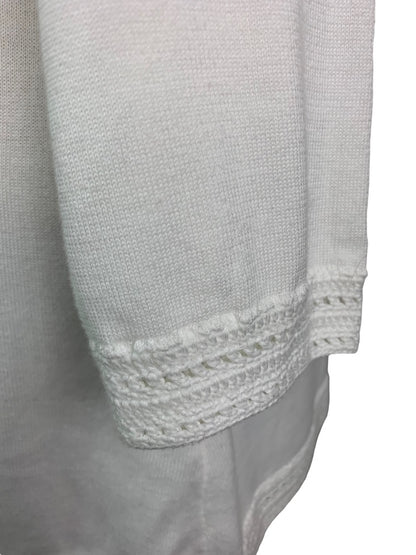 Large Banana Republic Women's White Sweater Crochet Trim V-Neck