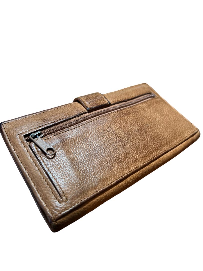 Fossil Brown Bi-Fold Pebbled Leather Wallet Snap Credit Card Check Change Pocket