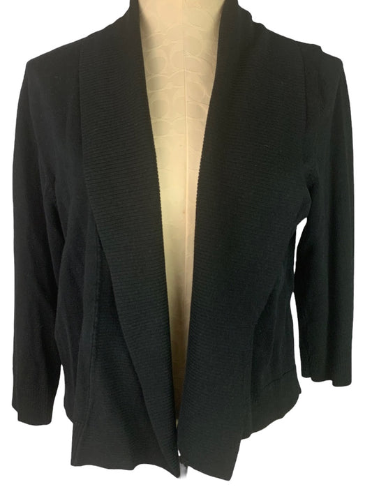 Large Calvin Klein Women's Black Open Waist Length Silk Blend Cardigan Sweater