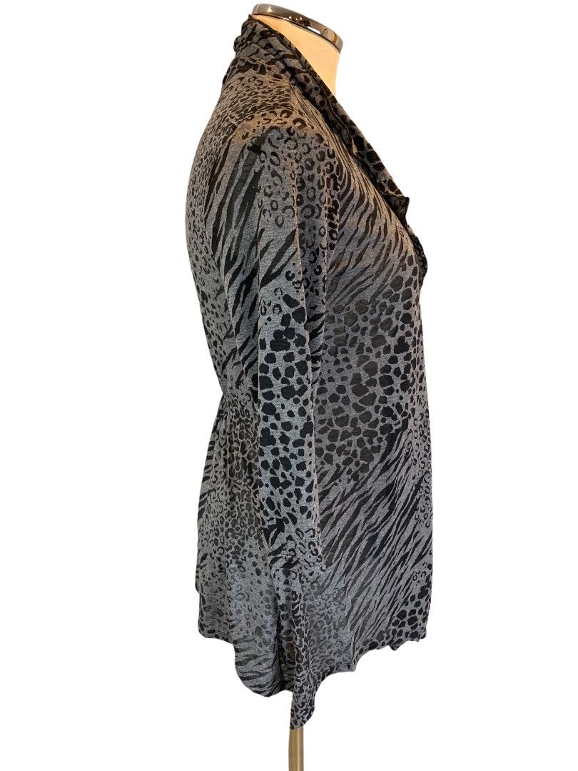 Small Fashion Bug Vintage Y2K Women's Gray Black Animal Print Lightweight Open Cardigan