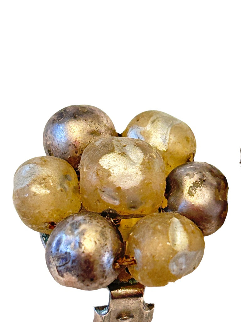 Vintage 1960s Japan Non-Pierced Clip On Earrings Metal Glass Beads 1"