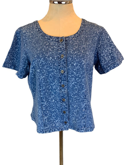 Large Requirements Women's Linen Blend Jean Short Sleeve Button Up Print