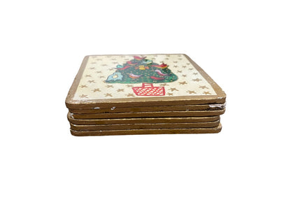 Foreside Painted Christmas Coasters Wooden Glossy Glaze With Box