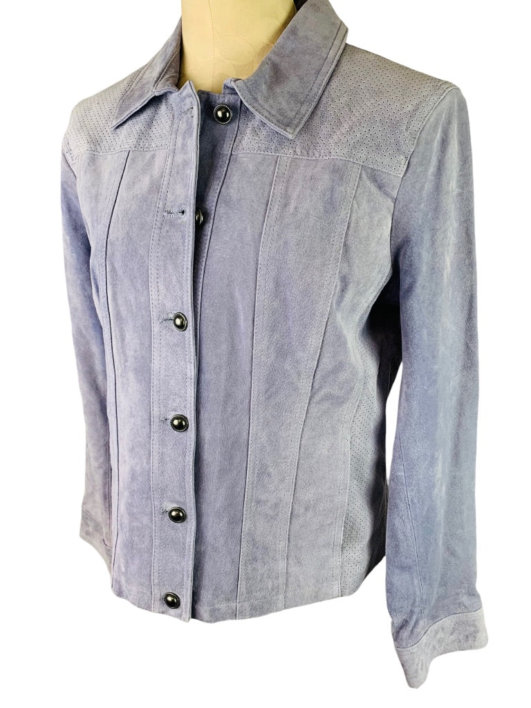 Large Hal Rubenstein Light Blue Gray Suede Women's Button Up Lined Jacket New