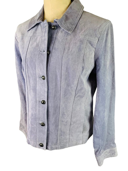 Large Hal Rubenstein Light Blue Gray Suede Women's Button Up Lined Jacket New