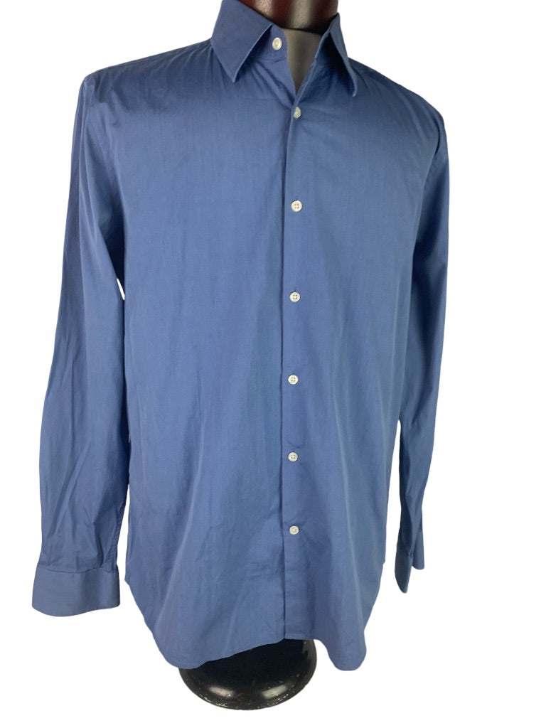 Large Reiss Regular Fit Men's Blue Button Up Dress Shirt Cotton Blend