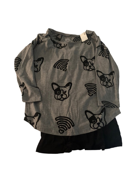 18 Justice Girls New Dog Print Shirt Top Lined Gray Black 3/4 Sleeve