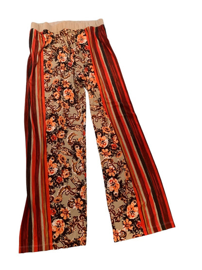 Medium Simonton Says Orange Brown Stripe Floral Women's Pull On Flowy Pants