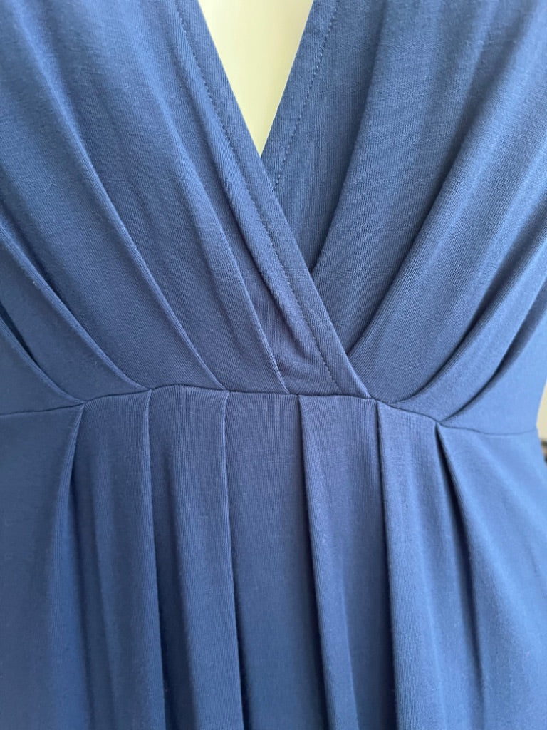 16 R Boden Wrap Style Pleated Navy Blue Dress