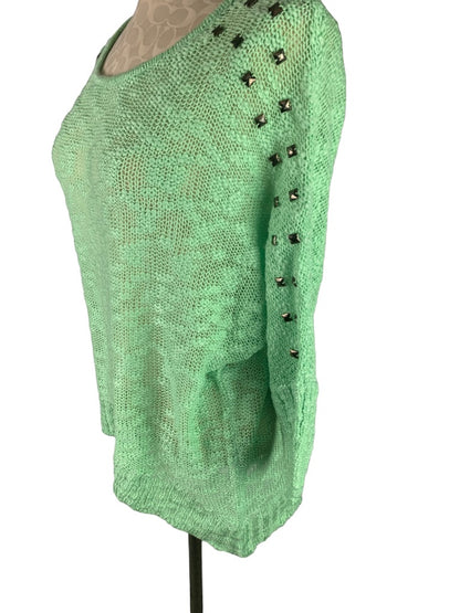 Small Twiggy London Light Green New Women's Loose Knit Sweater Embellished