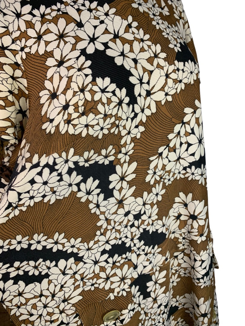 Vintage 1950s Handmade Plus Size Brown Shift Dress Floral Print Knee Length