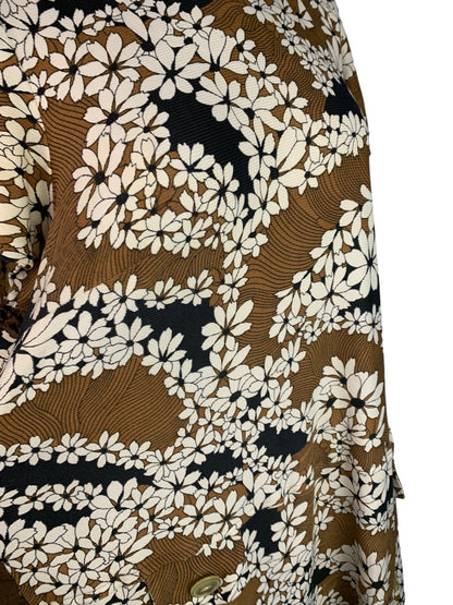 Vintage 1950s Handmade Plus Size Brown Shift Dress Floral Print Knee Length
