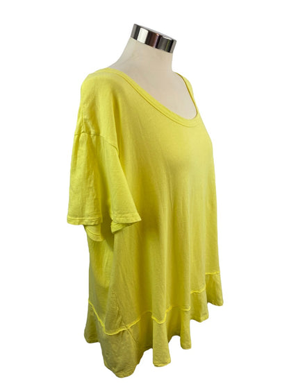 XL Caslon Yellow Flounce Hem Women's Tshirt Short Sleeve Scoop Neck