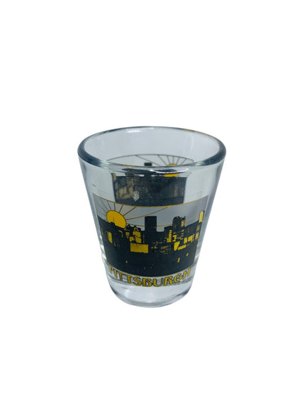 Pittsburgh Skyline Shot Glass Clear Black Gold Barware