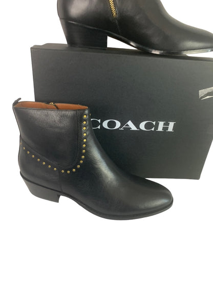 Size 11 Coach Eva Stacked Heel Women's Booties Black Leather Studded G2865