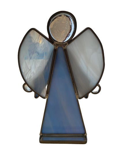 Custom Stained Glass Angel Blue Lavender Tabletop Freestanding 8"h x 4 3/4"w