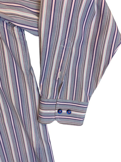 XL Bugatchi Uomo Men's Classic Fit Button Up Blue Stripe White