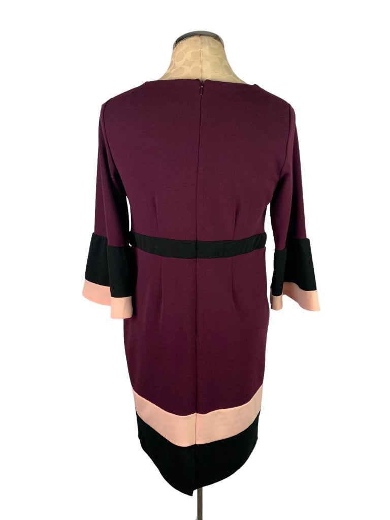 Small Petite NY Collection Purple Pink Color Block Dress Retro Style Bell Sleeve