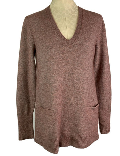 Medium J.Crew Women's Mauve V-Neck Alpaca Wool Blend Tunic Sweater with Pockets