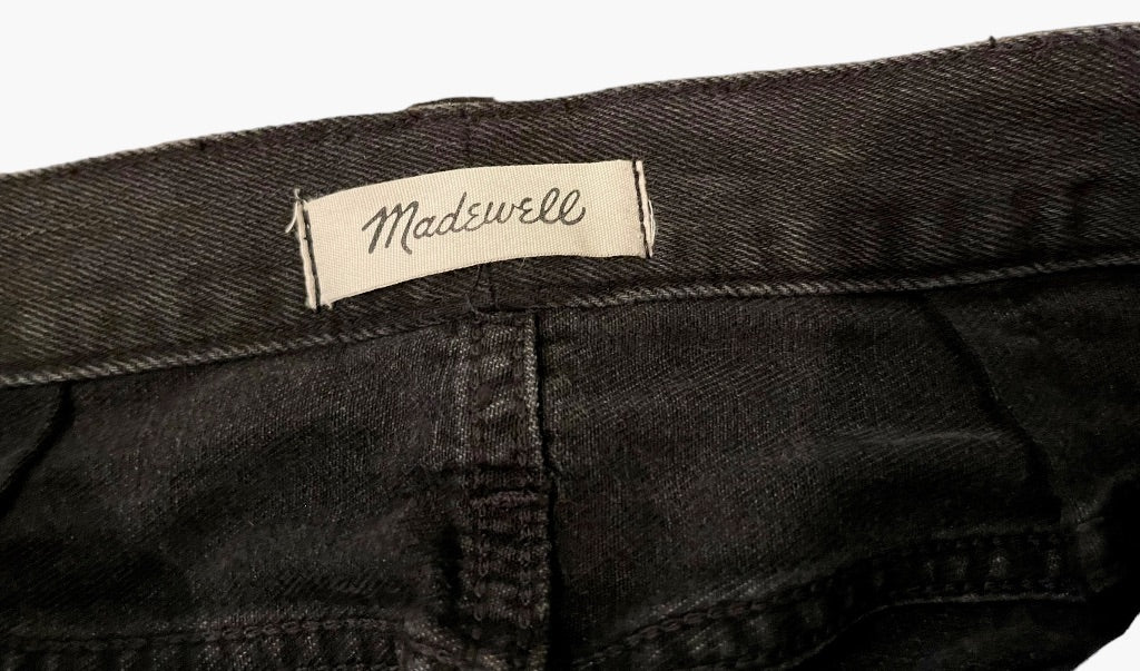 26 Madewell Rigid Denim A-Line Frayed Hem 4 Button 4 Pocket Skirt Black Jean