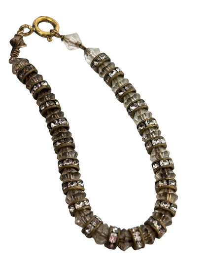 Goldtone and Crystal Beaded Gold Filled Bracelet 5.75" Petite Size