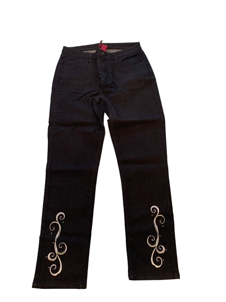 12 Antthony Original New Black Stretch Denim Jeans Embroidered Details