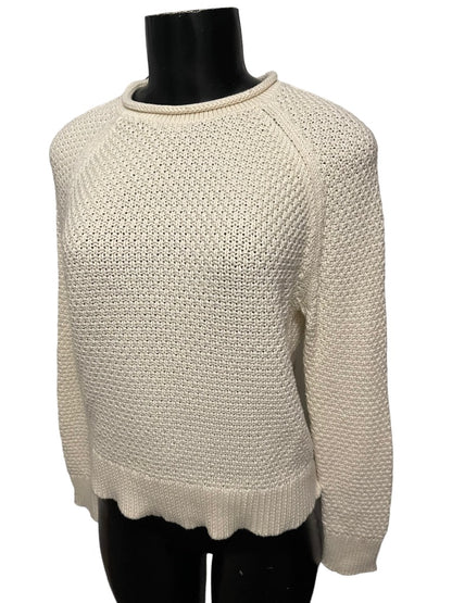 Small Lauren Ralph Lauren Knit Long Sleeve Sweater Roll Collar 100% Cotton Cream