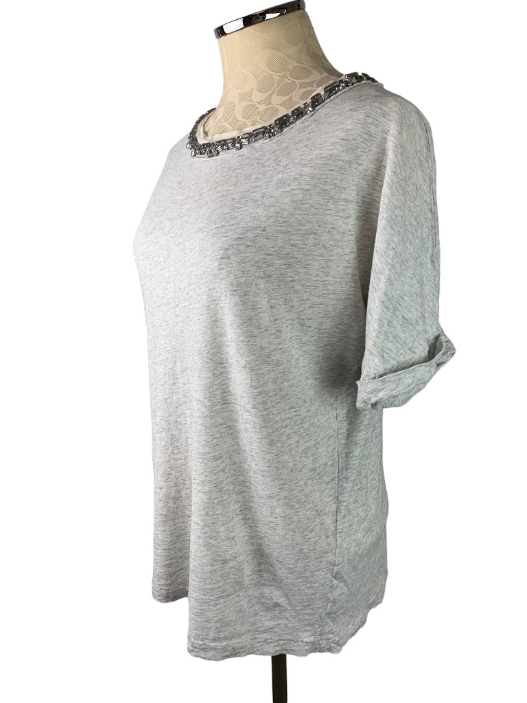 Small J.Crew Women's Jeweled Neckline Gray Soft Tshirt Short Sleeve Style#B9684