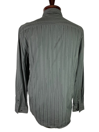 Large Kenneth Cole Men's Button Up Dark Gray Contrast Stitch Stripe Dress Shirt