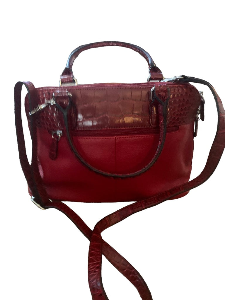 Giani Bernini Red Leather Satchel Convertible Crossbody Handbag Croc Embossed