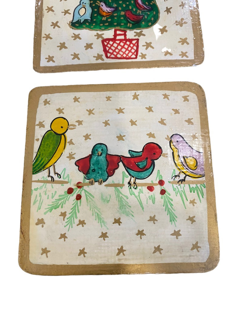 Foreside Painted Christmas Coasters Wooden Glossy Glaze With Box